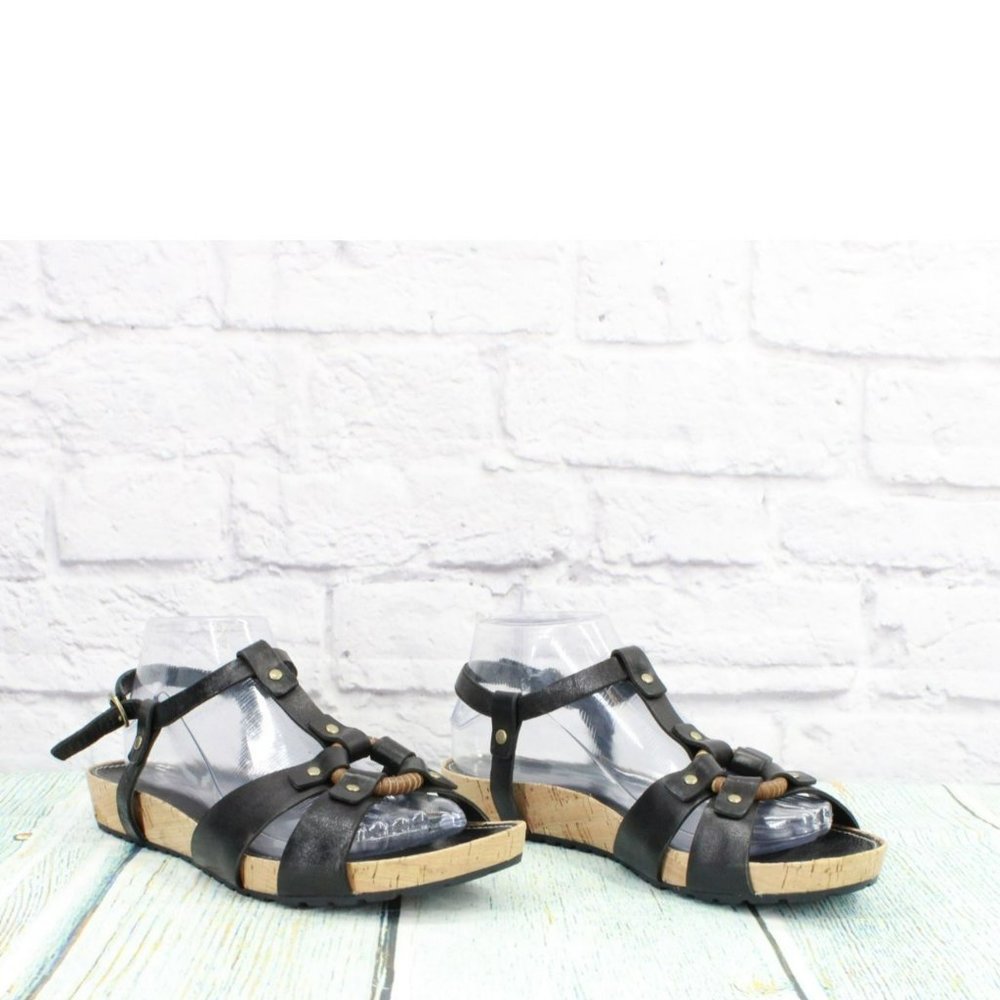 Timberland Black Leather Slip On Adjustable Slingback Casual Sandals Size 9 M - Picture 3 of 9